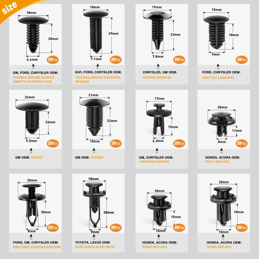 GOOACC 240PCS Bumper Retainer Clips Car Plastic Rivets Fasteners Push