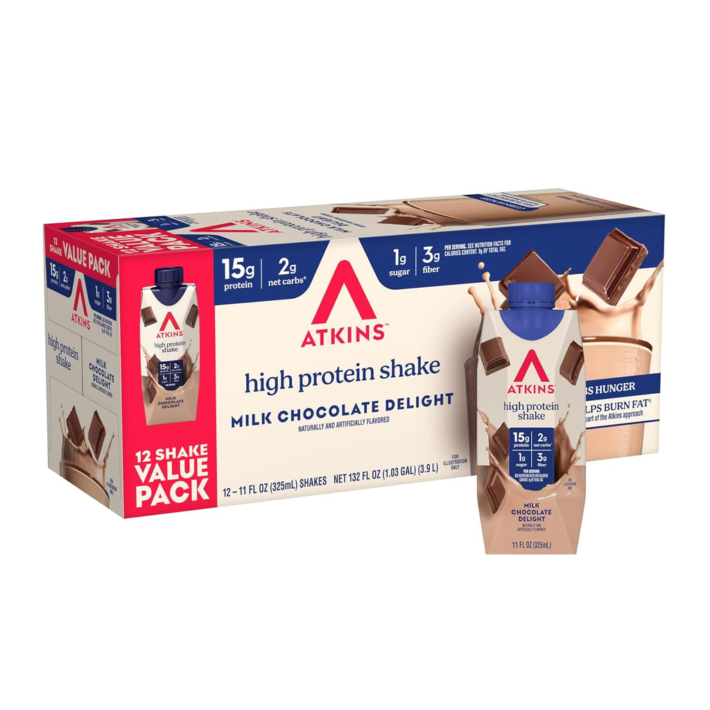 Atkins Milk Chocolate Delight High Protein Shake, 15g Protein, 2g Net Carb